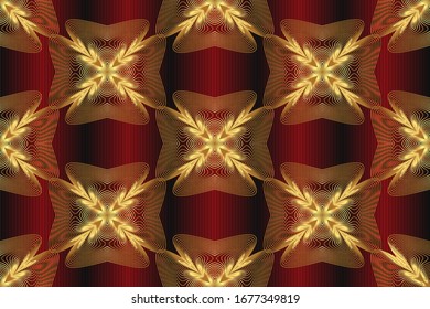 Seamless golden patterns on a colored striped background