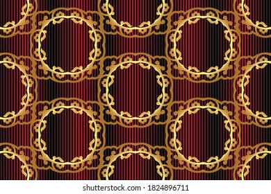 Seamless golden patterns on a colored striped background
