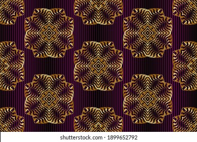 Seamless golden patterns on a colored striped background