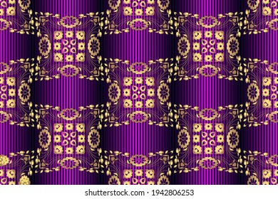 Seamless golden patterns on a colored striped background