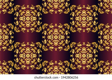 Seamless golden patterns on a colored striped background