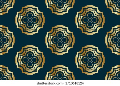 Seamless golden patterns on a dark background.
