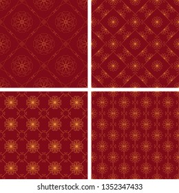 Seamless golden patterns on red background. Chinese style abstract ornate pattern