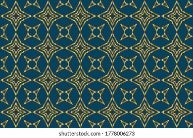 Seamless golden patterns on a turquoise background.