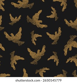 Padrão de pombo dourado sem costura. Fundo vetorial com aves de ouro abstratas. Impressão de pomba