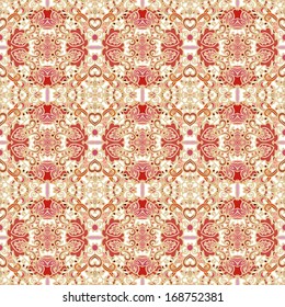 Seamless golden - red interlaced texture on white background, oriental, medieval style
