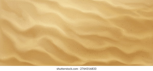 Seamless golden sand surface top view. Vector realistic illustration of sandy beach landscape with wavy texture, desert dune background, summer resort banner design, tropical island nature, sea bottom