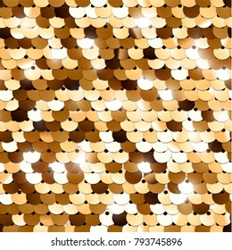 Seamless golden texture of fabric with sequins