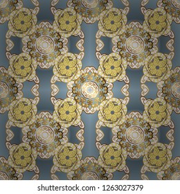 Seamless golden textured curls. Seamless pattern on white and neutral colors. Golden elements in oriental style arabesques. Vector golden seamless pattern.