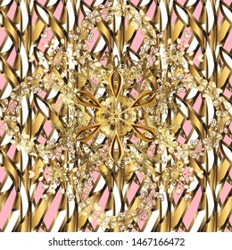 Seamless golden textured curls. Seamless pattern on brown and neutral colors. Vector golden seamless pattern. Golden elements in oriental style arabesques.