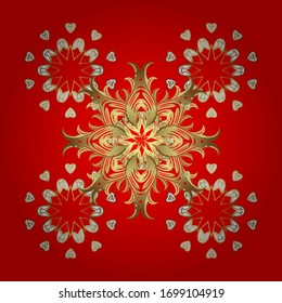 Seamless golden textured curls. Seamless pattern on yellow and red colors. Vector golden seamless pattern. Golden elements in oriental style arabesques.