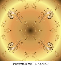 Seamless golden textured curls. Vector golden seamless pattern. Seamless pattern on yellow and beige colors. Golden elements in oriental style arabesques.