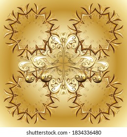 Seamless golden textured curls. Vector golden seamless pattern. Golden elements in oriental style arabesques. Seamless pattern on yellow and beige colors.