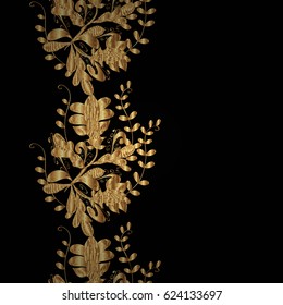 Seamless golden textured curls. Vector illustration. Vector golden pattern. Oriental style arabesques. Background with golden elements.
