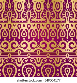 Seamless Golden Tribal Ornaments. Flash Tattoo Ethnic Pattern for Textile Design. Vector Illustration