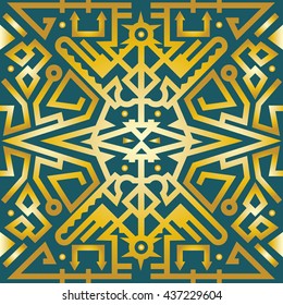 Seamless golden tribal pattern. Ethnic, mayan, aztec, navajo inspired geometric background. 