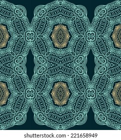 Seamless golden - turquoise decorative pattern