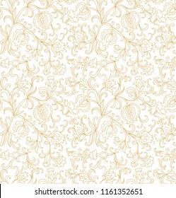 Seamless golden vector floral pattern with pomegranates