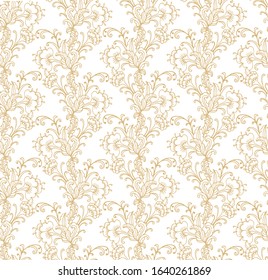 Seamless  golden vector floral pattern on white background, indian style