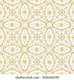 Seamless golden vector ornamental pattern -grid on white background, medieval style
