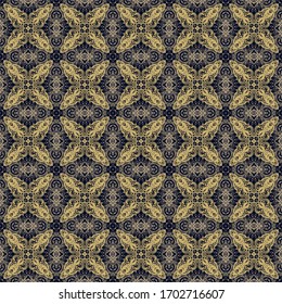 Seamless golden vector ornamental  pattern,  on dark background