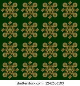 Seamless golden vintage pattern on green background. Vector old moroccan, arabian and turkish ornaments.