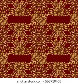 Seamless golden vintage pattern on red background. Vector old moroccan, arabian and turkish ornaments.