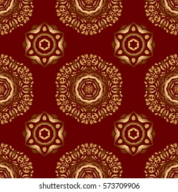 Seamless golden vintage pattern on red background. Vector old moroccan, arabian and turkish ornaments.