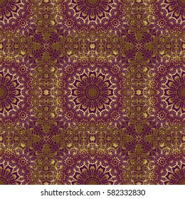 Seamless golden vintage pattern on purple background. Vector old moroccan, arabian and turkish ornaments.