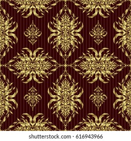 Seamless golden vintage pattern on brown background. Vector old moroccan, arabian and turkish ornaments.