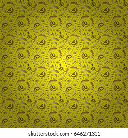 Seamless golden vintage pattern on yellow background. Vector old moroccan, arabian and turkish ornaments.