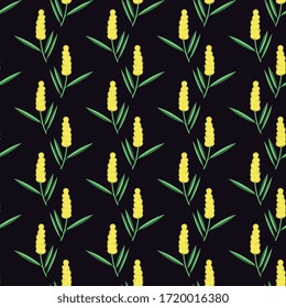 Seamless golden wattle flowers pattern