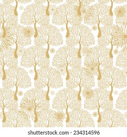 Seamless golden - white winter forest pattern