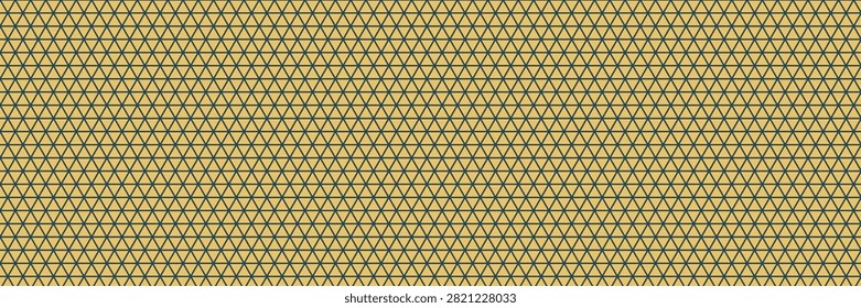 Seamless golden yellow and deep blue triangular geometric pattern. Abstract, repeating, detailed, intricate, fine lines texture, wallpaper.