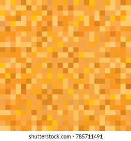 Seamless golden yellow orange pixel mosaic pattern. Pixelated gold metal abstract texture mapping background for various digital applications.