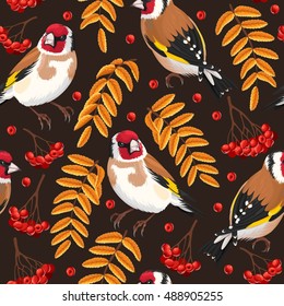 Seamless goldfinch and rowan