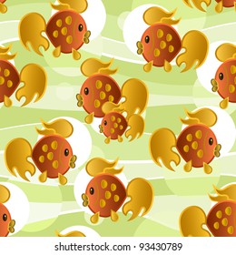 Seamless with goldfish in gold tones.