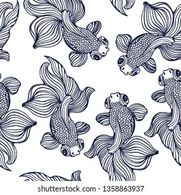seamless goldfish pattern ,hand drawing, vector illustration