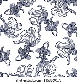 seamless goldfish pattern ,hand drawing, vector illustration