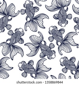 seamless goldfish pattern ,hand drawing, vector illustration