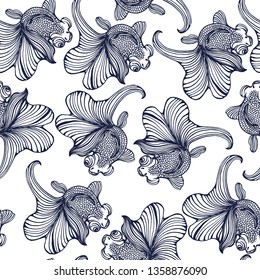 seamless goldfish pattern ,hand drawing, vector illustration