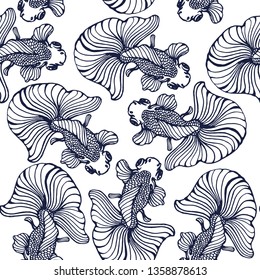 seamless goldfish pattern ,hand drawing, vector illustration