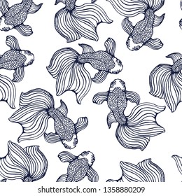 seamless goldfish pattern ,hand drawing, vector illustration