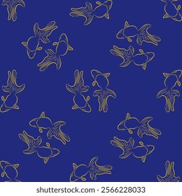 Seamless goldfish pattern on blue background, vibrant and artistic design.