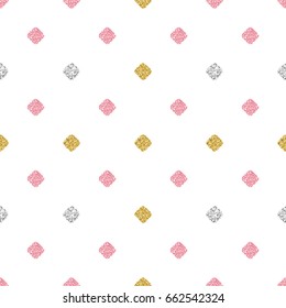 seamless gold,silver and pink square glitter pattern background
