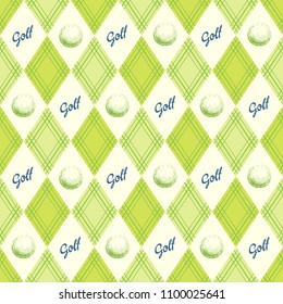 Seamless golf pattern with balls. Vector set of hand-drawn sports equipment. Illustration in sketch style on white background.