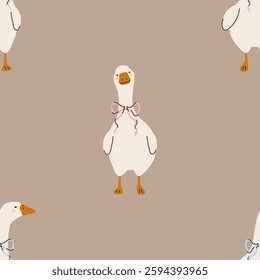 Seamless goose pattern on a colored background. Vector illustration for printing on fabric, wrapping paper, cute children's background