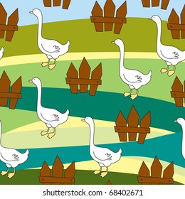 Seamless with gooses and fences