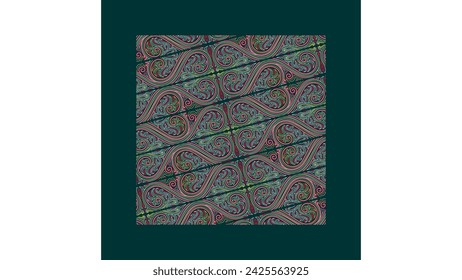 Seamless gorga pattern separated layer complex detailed in dark green background repeatedly editable, motif batak