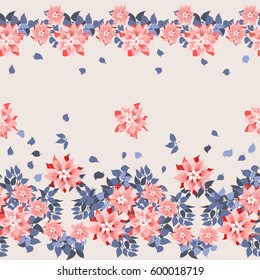 Seamless gorgeous border in cute flowers of clematis. Floral exotic background for textile, wallpaper, pattern fills, covers, surface, print, gift wrap, scrapbooking, decoupage. Satin print.